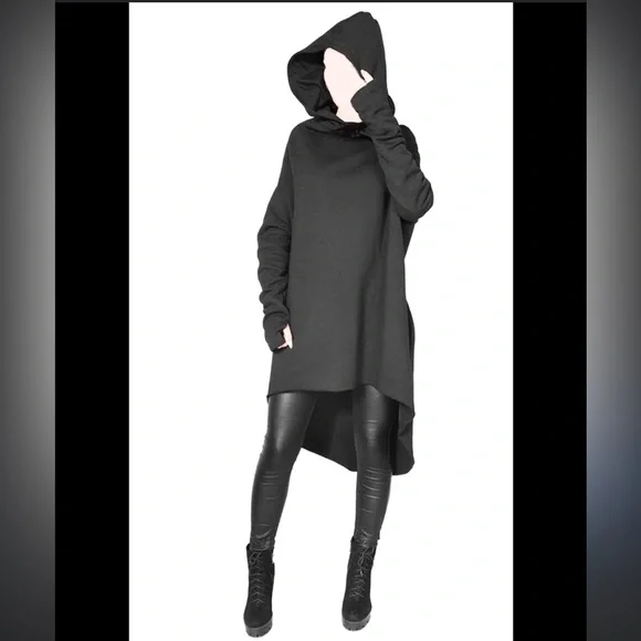 Killstar Black High Low Hoodie Cape Cloak Dress Tunic - Picture 14 of 15
